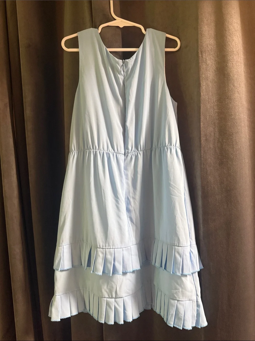 Light Blue Girls' Sleeveless Pleated Hem Dress